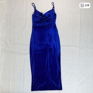 Taylor Royal Blue Velvet Stretch Cowl Maxi Dress - Size 6